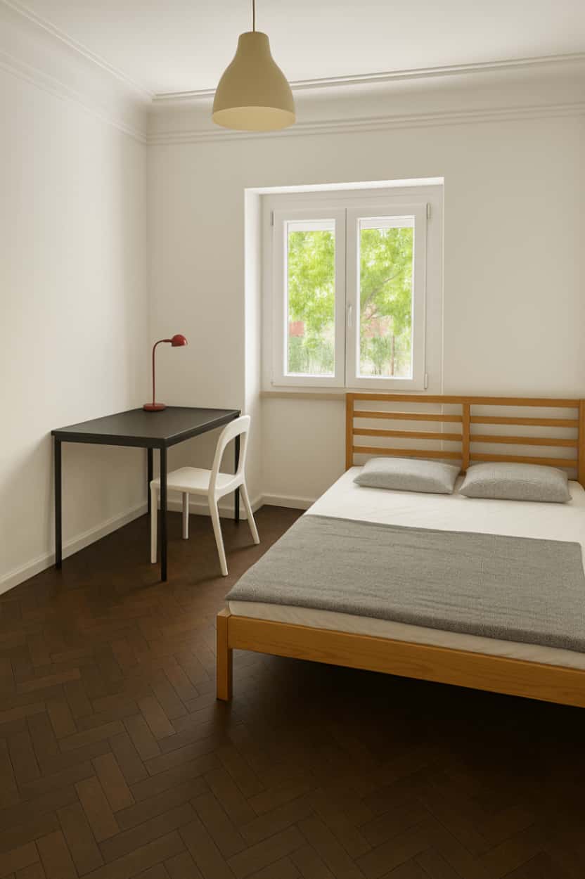 Quarto com cama de casal em apartamento com 7 quartos - FLAT H - H7