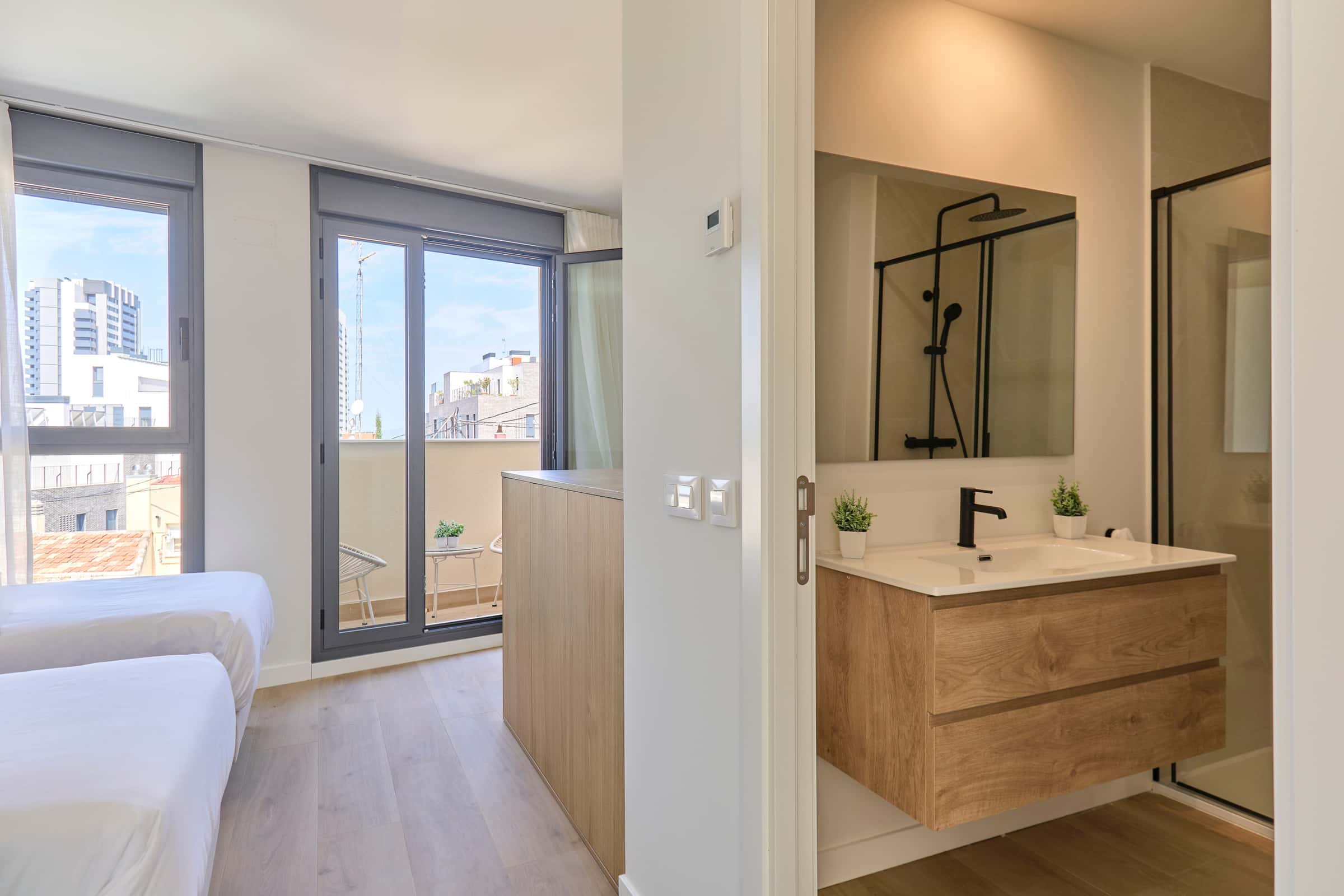 Twin bed   with private bathroom with balcony