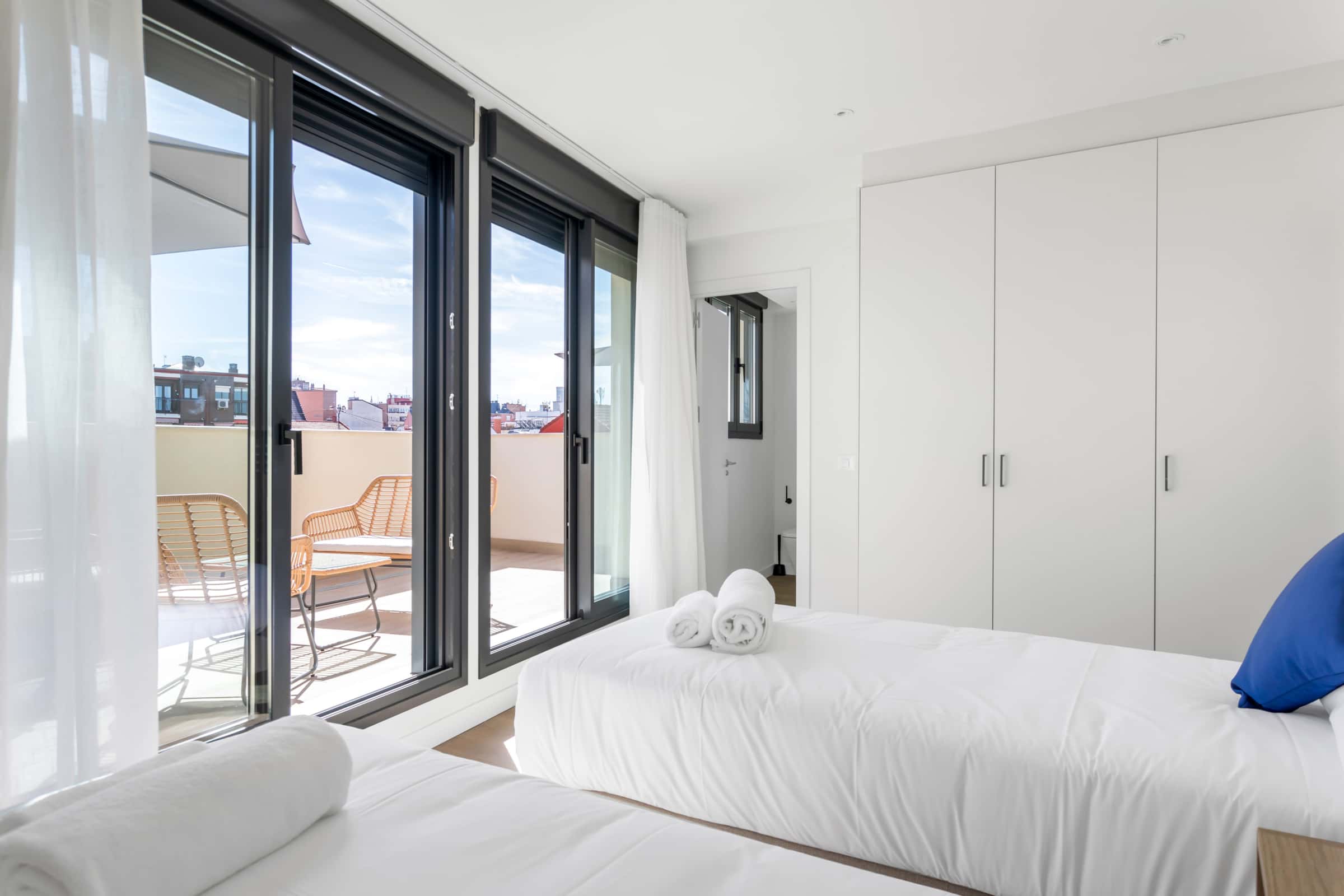 Twin bed   with private bathroom and terrace