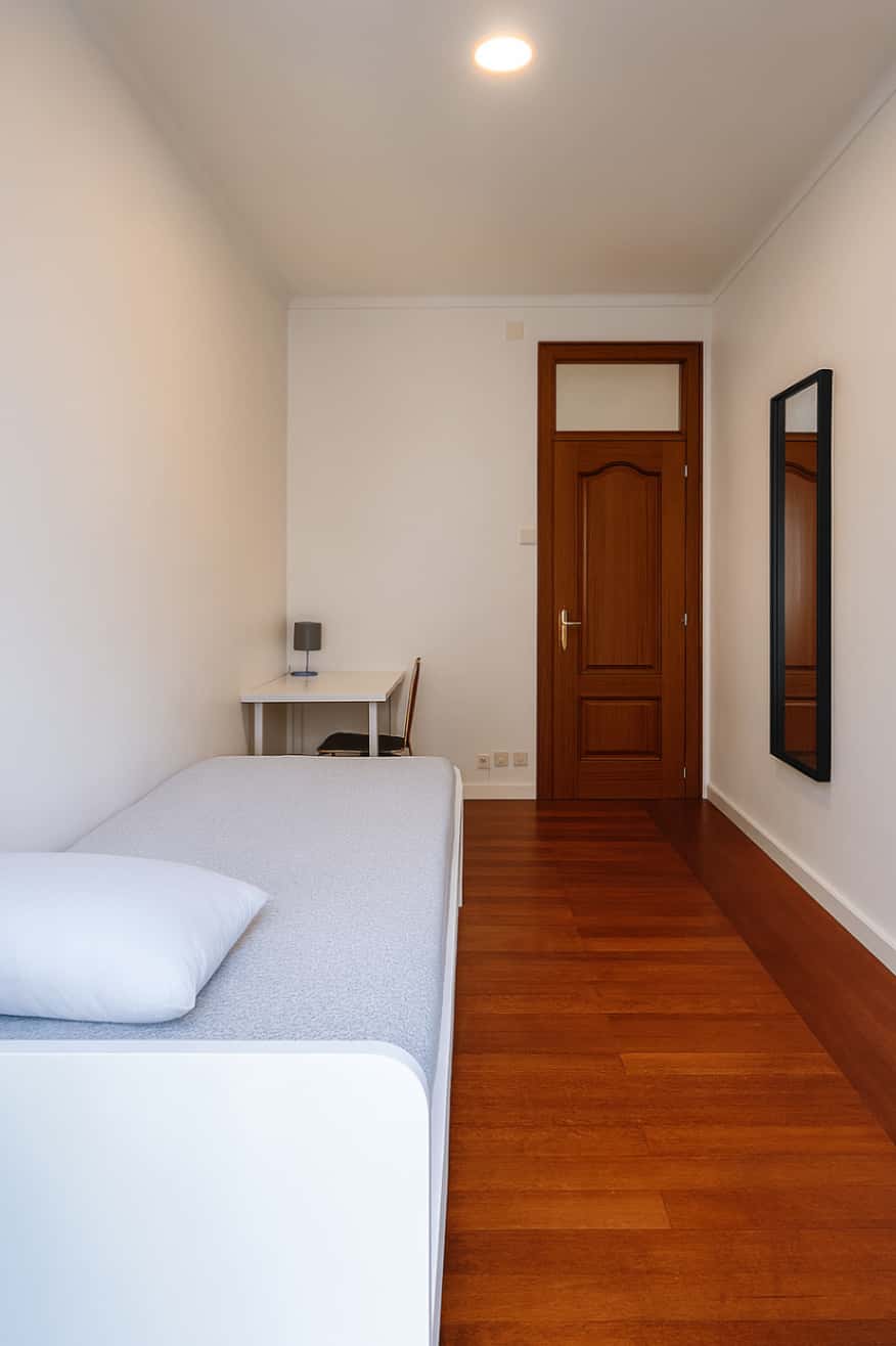 Quarto com cama de solteiro em apartamento com 5 quartos - FLAT D - D02