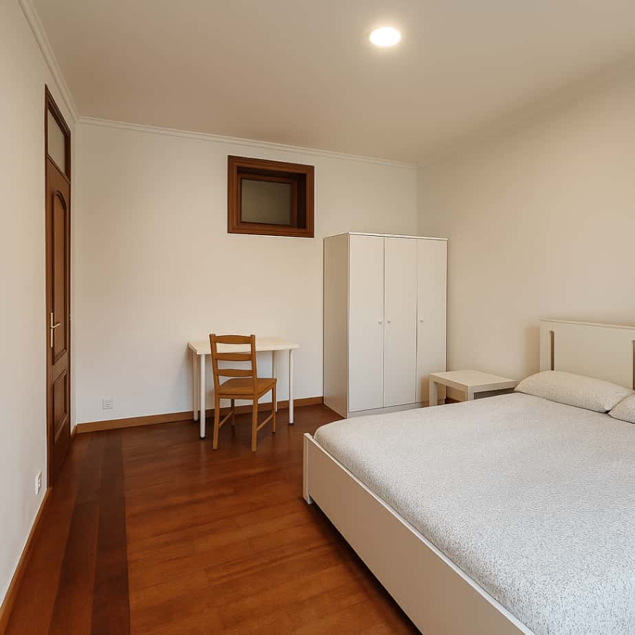 Quarto com cama de casal, com varanda, em apartamento com 5 quartos - FLAT D - D05
