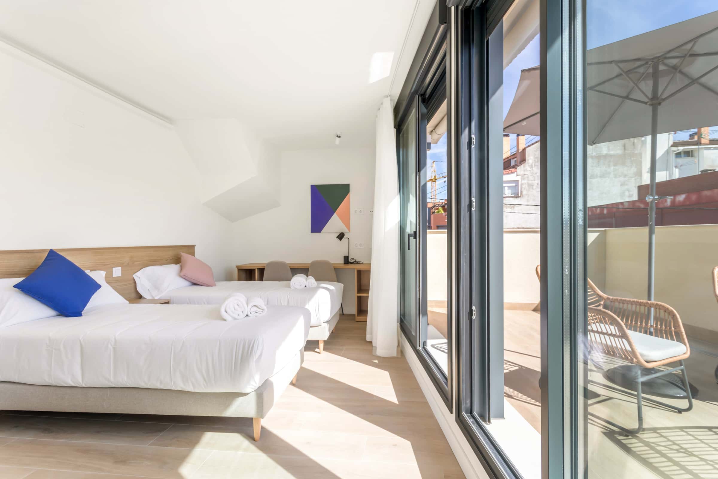 Twin bed   with private bathroom and terrace