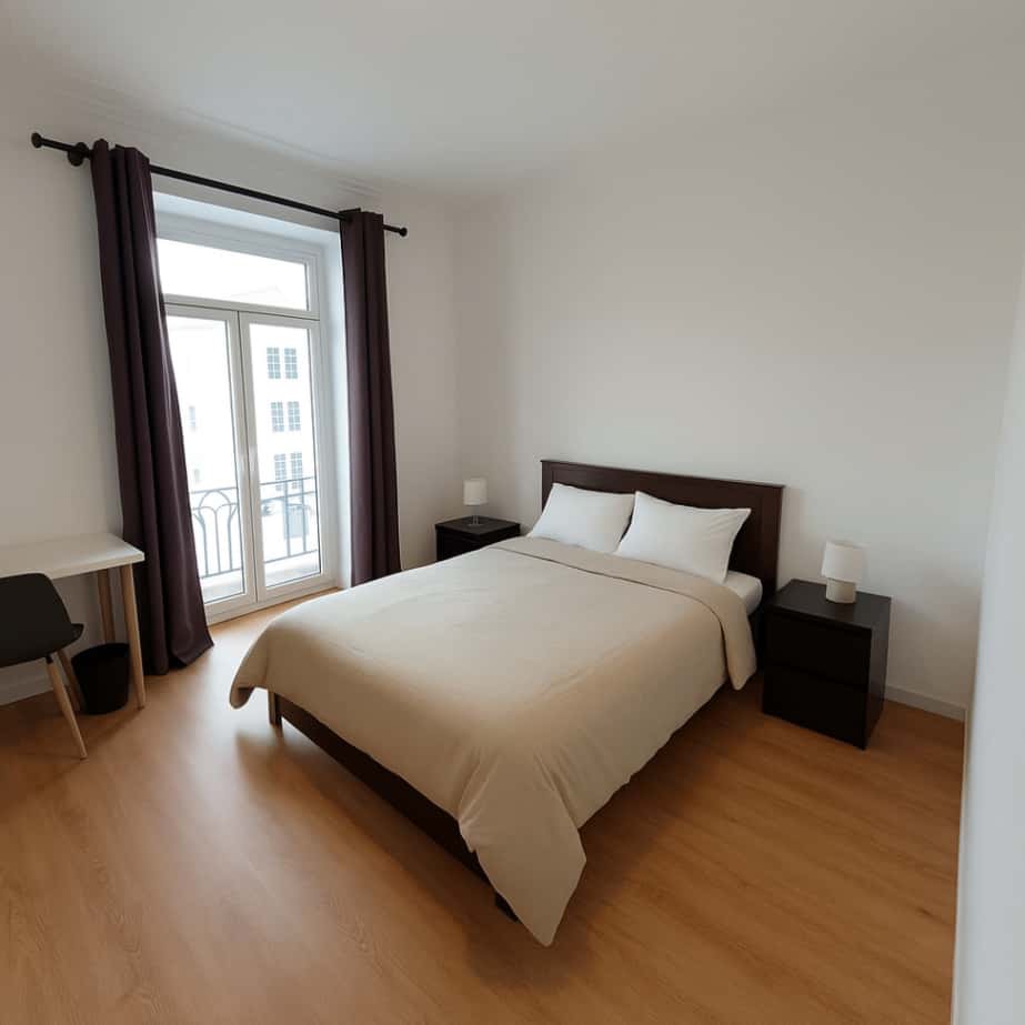 Quarto com cama de casal, com varanda, em apartamento com 7 quartos - FLAT W - W5